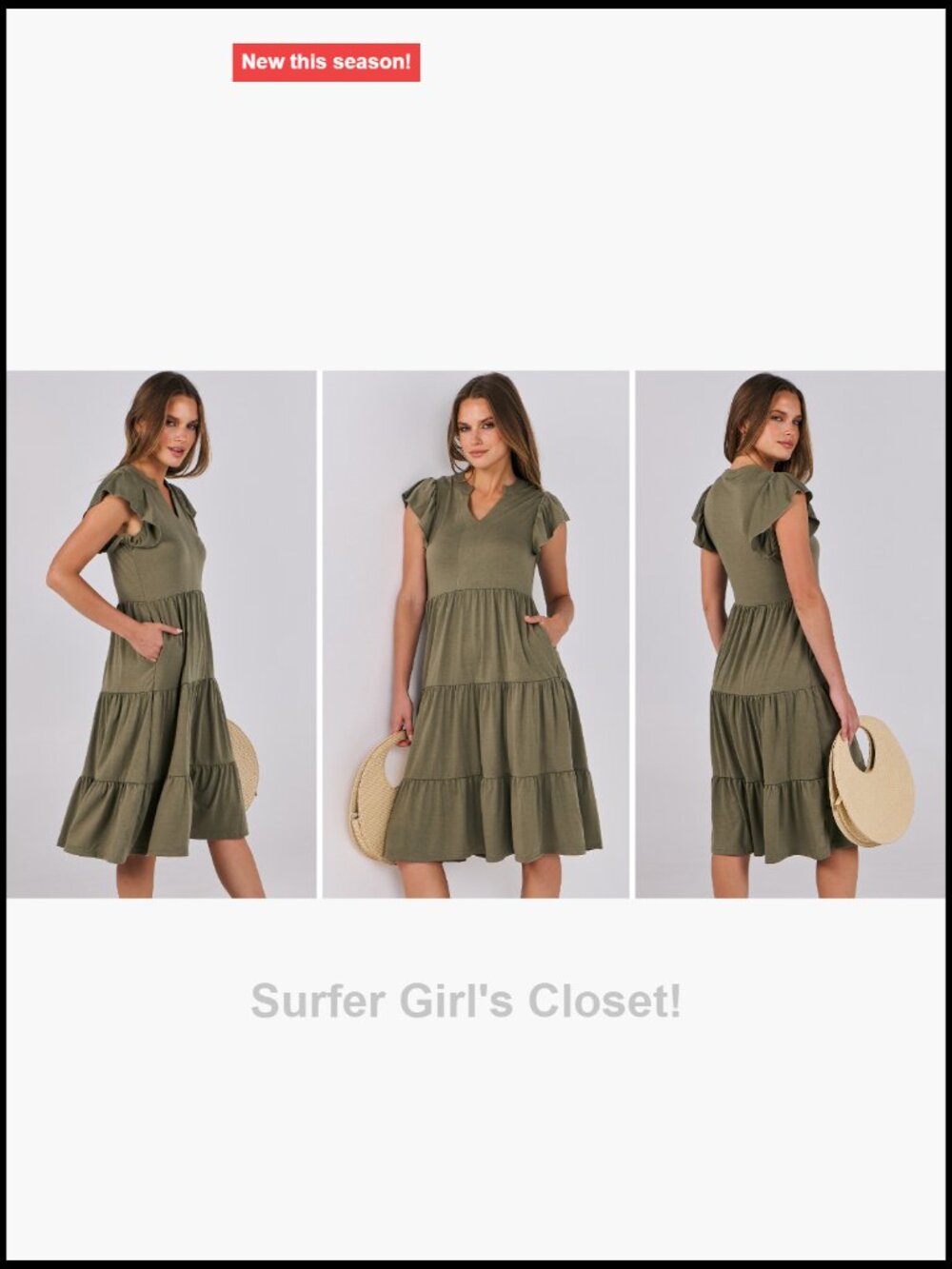 V Neck Ruffle Sleeve Tiered Midi Dress Flowy Summer Boho Beach - Picture 7 of 7